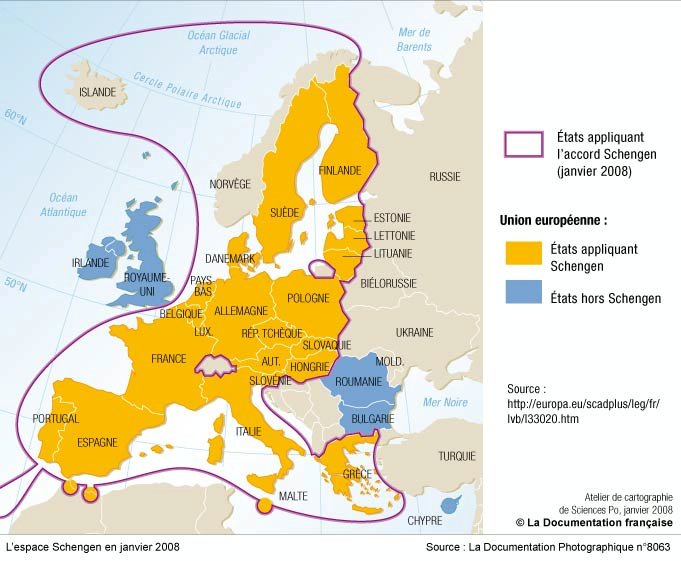 Carte espace Schengen 2008