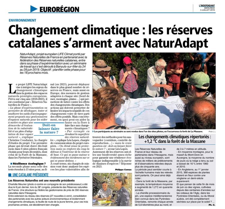 Changement climatique les reserves catalanes sarment avec NaturAdapt 03072019