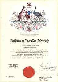 Photo of an Australian citizenship certificate