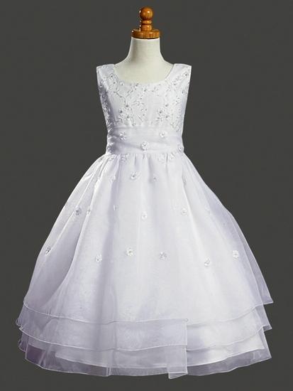 White Embroidered Organza & Pearled Bodice First Communion Dress
