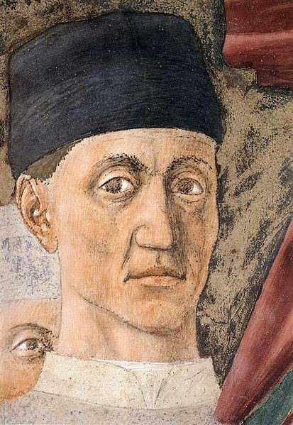 Piero della Francesca Presunto autoritratto dalle Storia della vera Croce 1466 circa affresco Arezzo, San Francesco