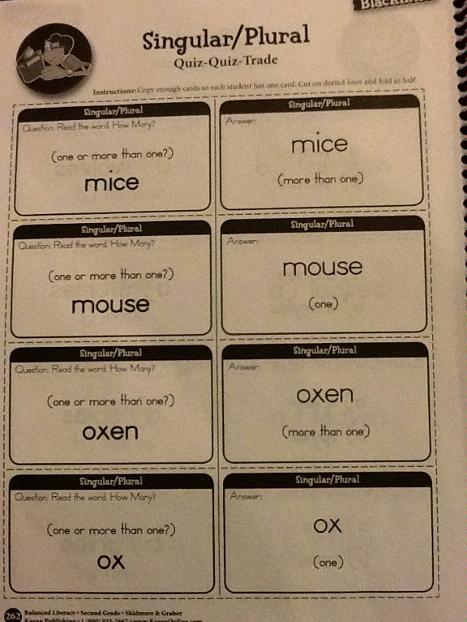 irregular singular/plural quiz quiz trade cards p. 262-270