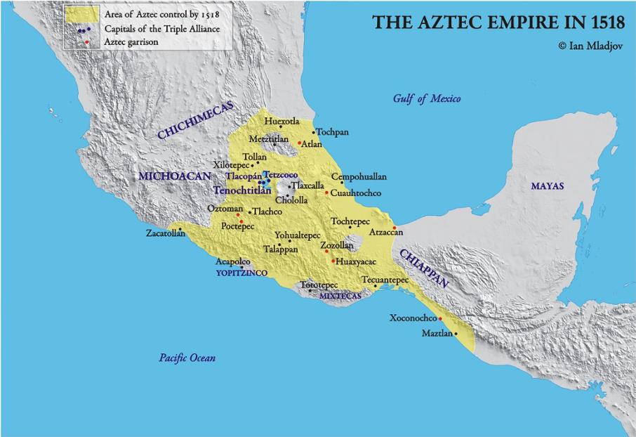 map of the Aztec Empire in 1519 CE