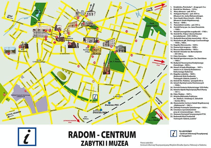 mapa Radomia-zabytki