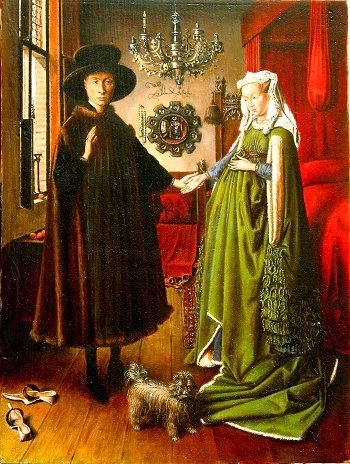 Jan Van Eyck - Ritratto dei coniugi Arnolfini - 1434 - olio su tavola - National Gallery, Londra.