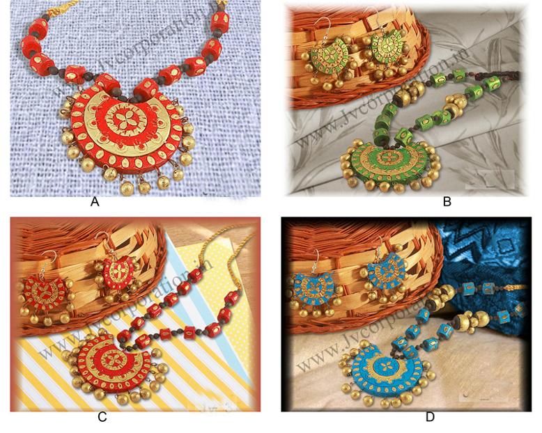Hand made terracotta jewellery necklace sets