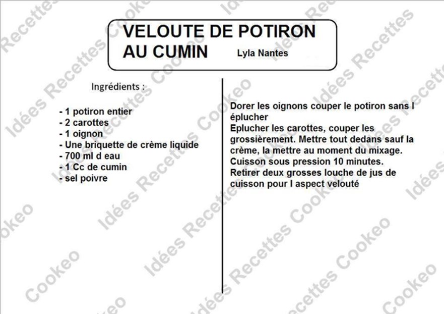 Velouté de potiron au cumin