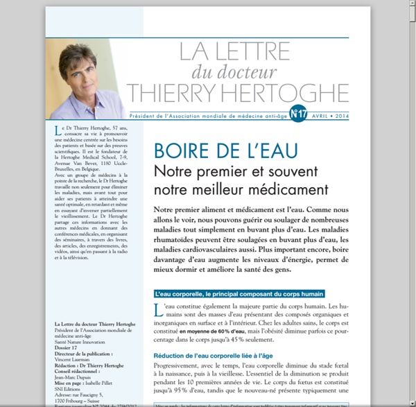 Lettre dr Thierry Hertoghe n°17 - avril 2014 - Boire de l’eau : notre premier et souvent notre meilleur médiacament [pdf]