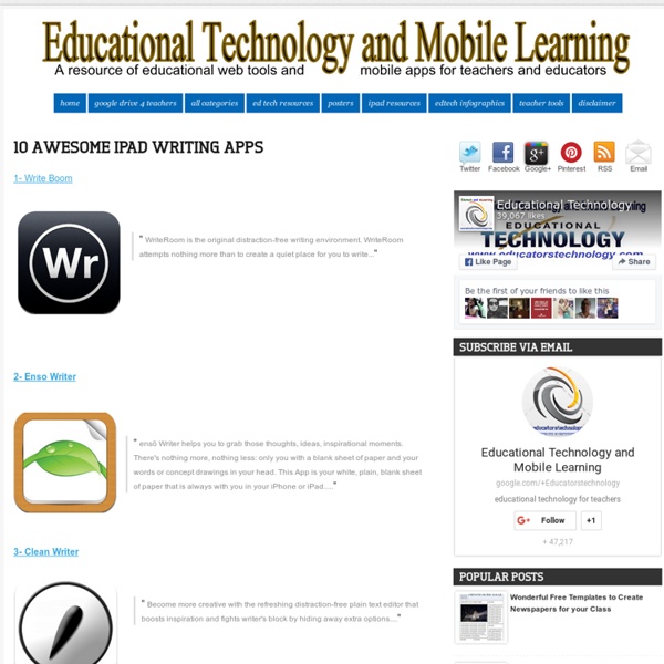 Educational Technology and Mobile Learning: 10 Awesome iPad Writing Apps