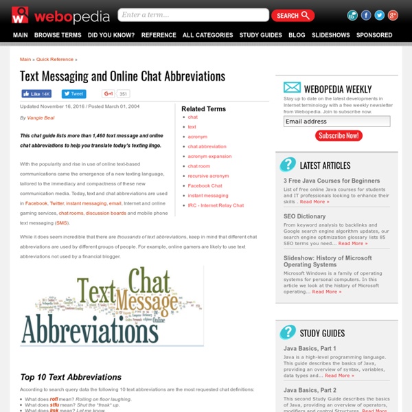 Text Messaging and Online Chat Abbreviations - Webopedia