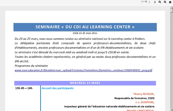 Séminaire ESEN : " Du CDI au Learning center" - Powered by Google Docs