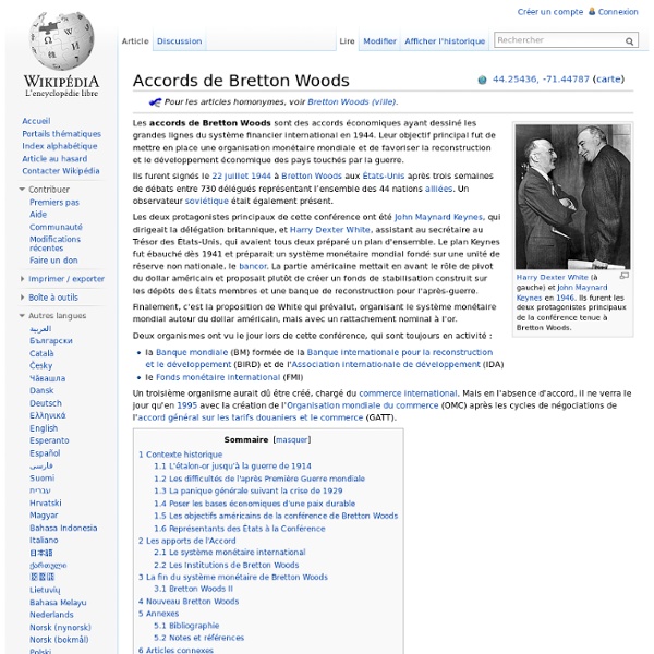 22 juillet 1944 Accords de Bretton Woods