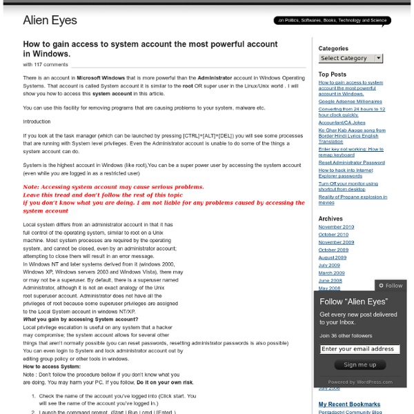 How to gain access to system account the most powerful account in Windows. « Alien Eyes