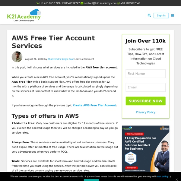 AWS Free Tier Account Services: Types, Limits and Usage