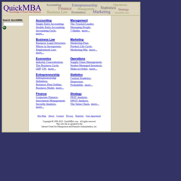 QuickMBA: Accounting, Business Law, Economics, Entrepreneurship, Finance, Management, Marketing, Operations, Statistics, Strategy