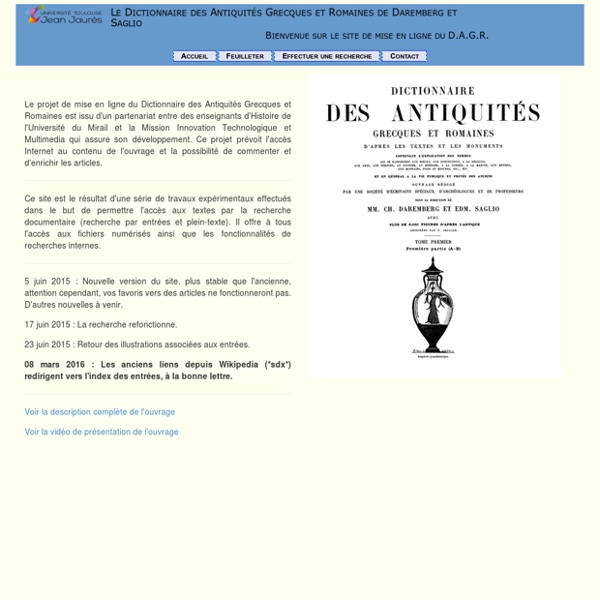 Dictionnaire des Antiquités Grecques et Romaines de Daremberg et Saglio