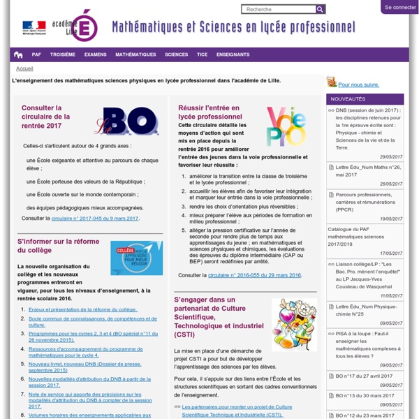 Accueil — Mathématiques sciences en LP - Académie de Lille