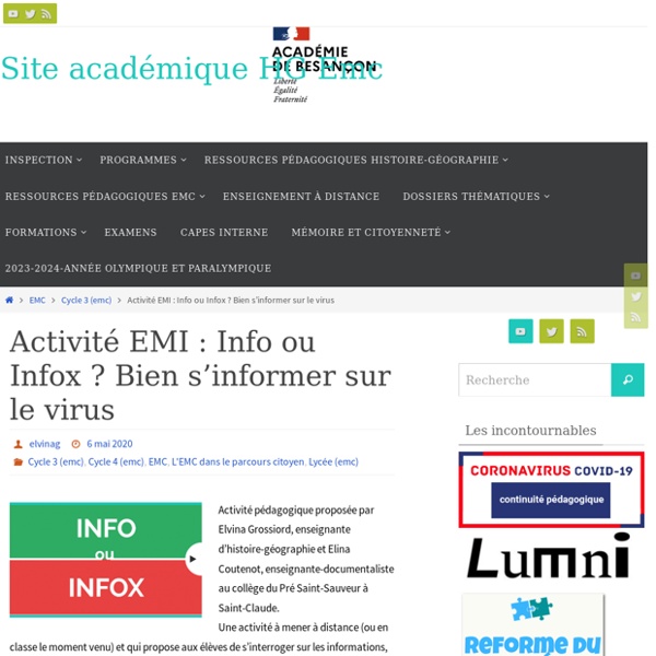 Activité EMI : Info ou Infox ? Bien s'informer sur le virus - Site académique HG Emc