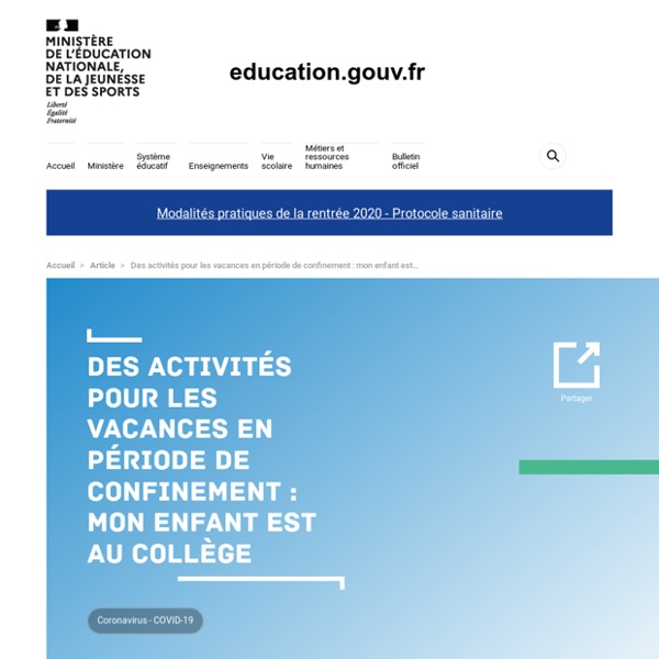 Activités pour collégiens: Ministère de l'Education Nationale et de la Jeunesse