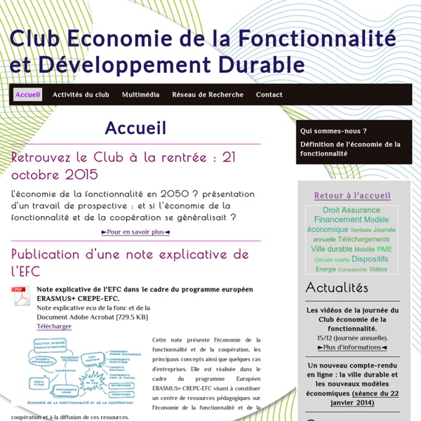 Site Internet dédié aux activités du club économie de la fonctionnalité - Club économie de la fonctionnalité