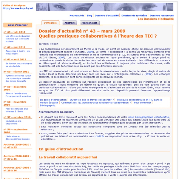 Dossier d'actualité – Quelles pratiques collaboratives à l'heure des TIC ?– mars 2009