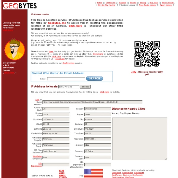 IP Address Locator - Enter an IP address to find its location - Lookup Country Region City etc