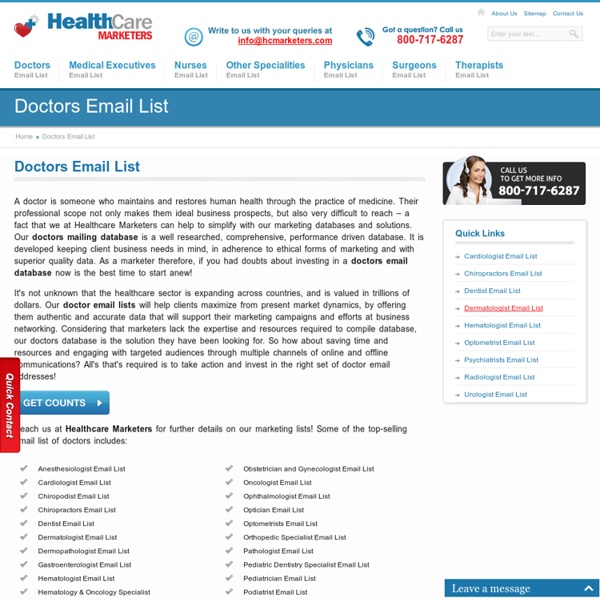 Doctors Email List, Mailing Addresses and Database Directory from Healthcare Marketers