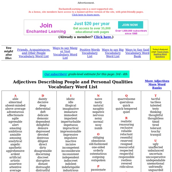 Adjectives Describing People & Personal Qualities