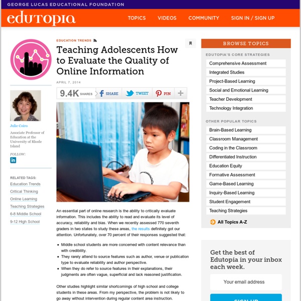 Teaching Adolescents How to Evaluate the Quality of Online Information