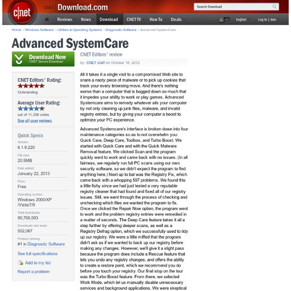 Advanced SystemCare Free - Free software downloads and software reviews