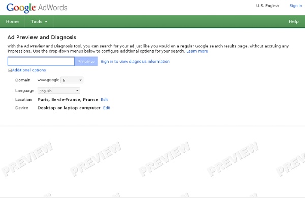 AdWords: Ad Preview and Diagnosis