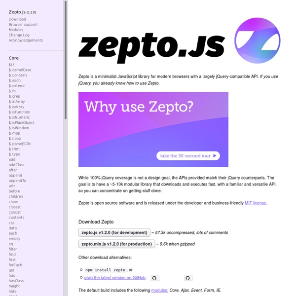 Zepto.js: the aerogel-weight jQuery-compatible JavaScript library
