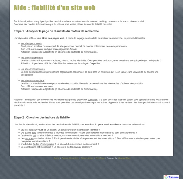 Aide : fiabilité d'un site web