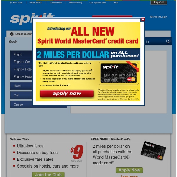 Spirit Airlines - cheap tickets, cheap flights, discount airfare, cheap hotels, cheap car rentals, cheap travel