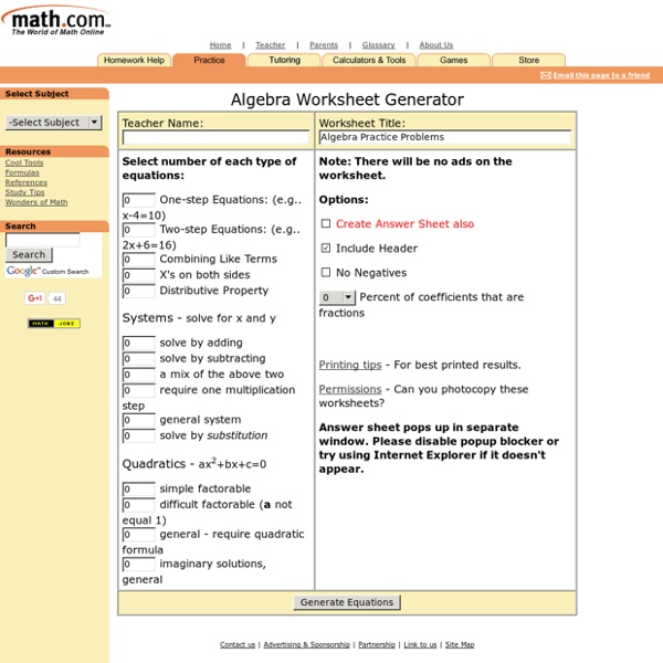 Algebra Worksheet Generator