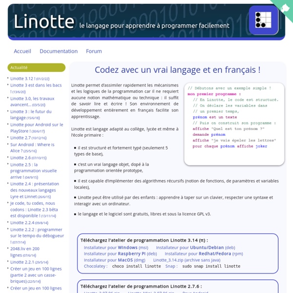 Linotte, l’algorithmique et la programmation facilement