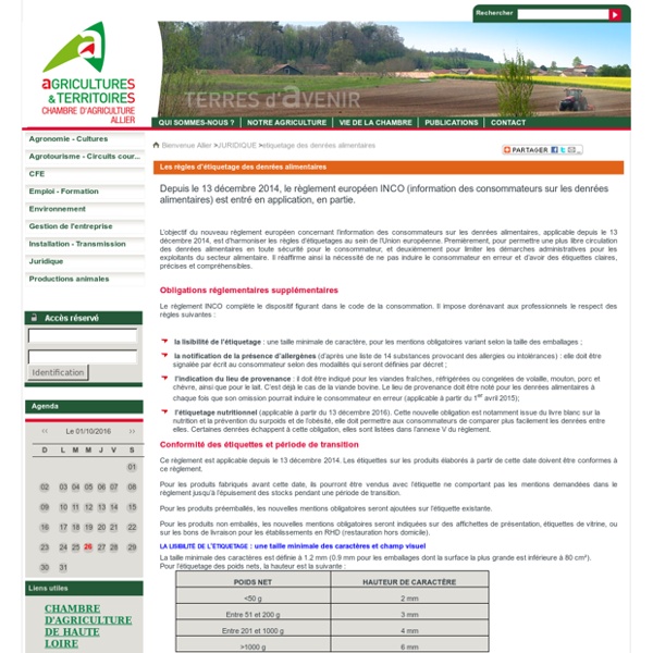 Etiquetage des denrées alimentaires - Chambre d'Agriculture de l'Allier