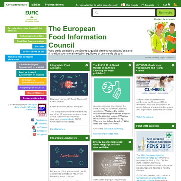 Le Conseil Européen de l'Information sur l'Alimentation (EUFIC) : Votre guide en matière de sécurité & qualité alimentaires ainsi qu’en santé & nutrition pour une alimentation équilibrée et un style de vie sain.