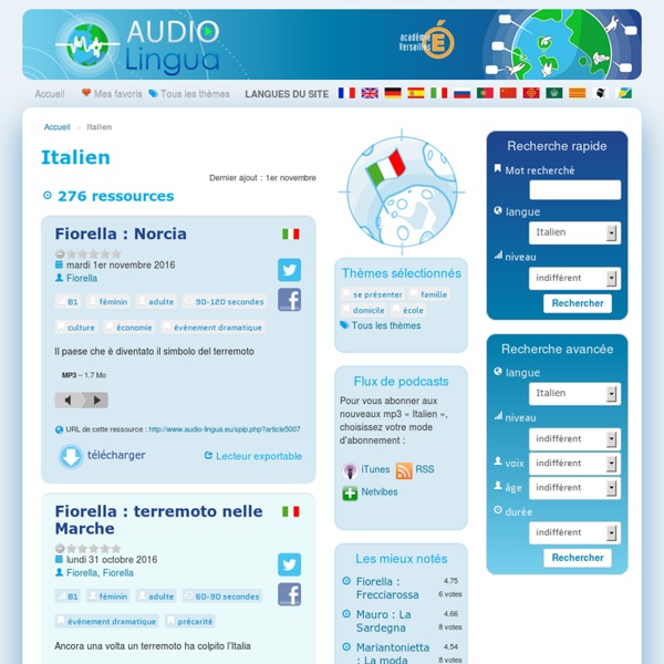 Italien - Audio Lingua - mp3 en anglais, allemand, arabe, catalan, corse, espagnol, italien, russe, occitan, portugais, chinois et français