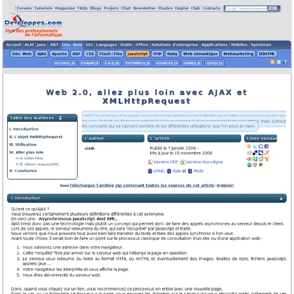 Web 2.0, allez plus loin avec AJAX et XMLHttpRequest