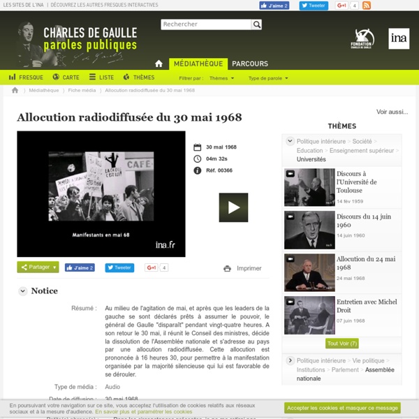 Allocution radiodiffusée du 30 mai 1968 - Charles de Gaulle - paroles publiques