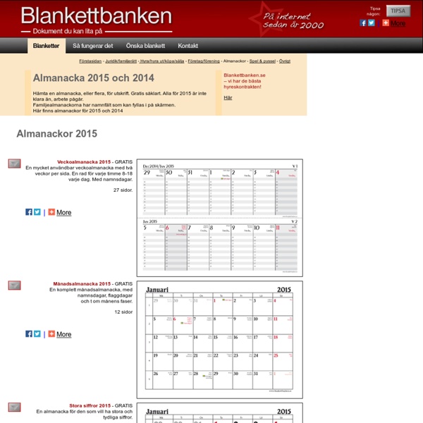 Almanacka, kalender