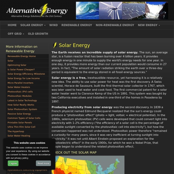 Solar energy as Renewable and alternative energy, Solar technology & energy information