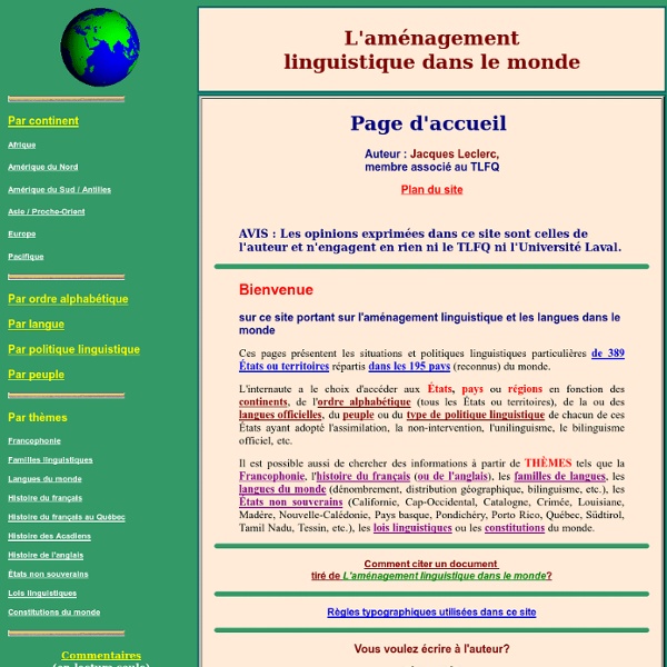 L'aménagement linguistique dans le monde: page d'accueil