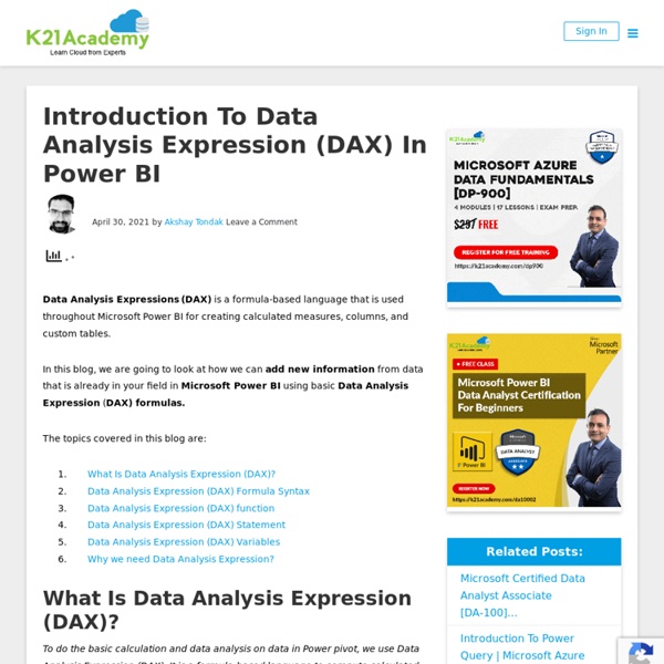 Data Analysis Expressions (DAX) In Power BI