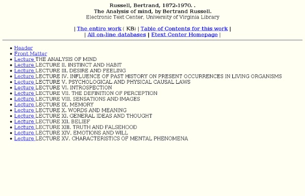 The Analysis of mind, by Bertrand Russell. - StumbleUpon