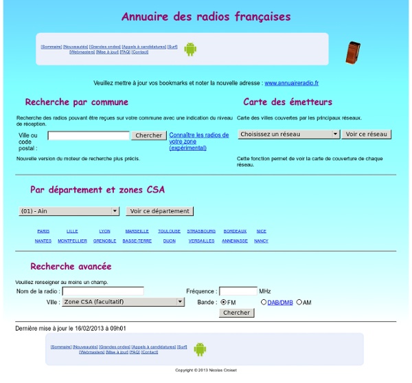 Annuaire des radios Françaises en AM, FM et DMB