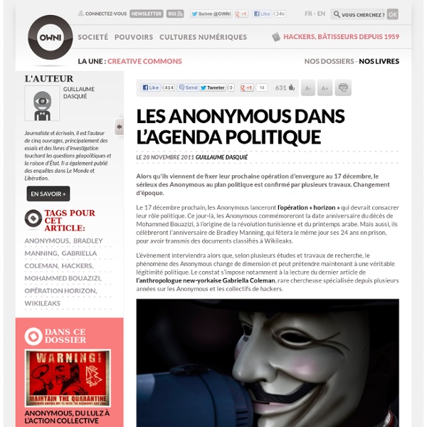 Les Anonymous dans l’agenda politique