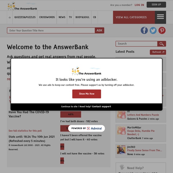 The AnswerBank - post questions and answers, and discuss topics of interest.