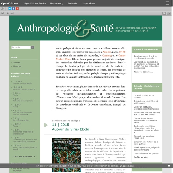 Anthropologie & Santé - Revue internationale francophone d'anthropologie de la santé